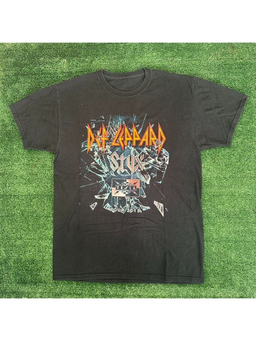 Def Leppard 2015 Tour Concert T-Shirt Black M Heavy Metal Rock Band Tesla Styx
